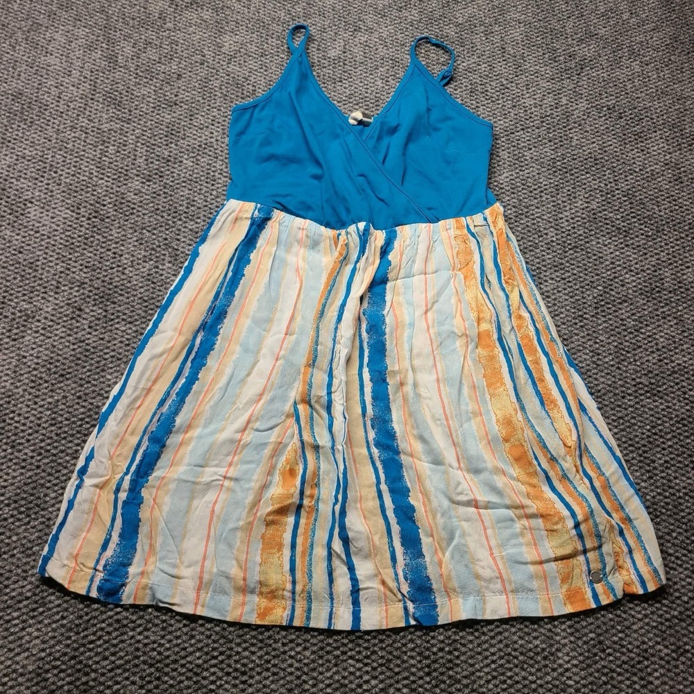 Roxy Y2K Striped Sundress Tropical Babydoll Mini Dress XS Blue Multicolor
